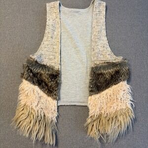 Titicaca Boho Faux Fur Shaggy Vest Indie Open Front Festival Layering Top S